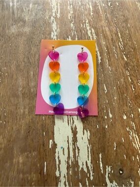 Rainbow Heart Drop Earrings - Multicolor